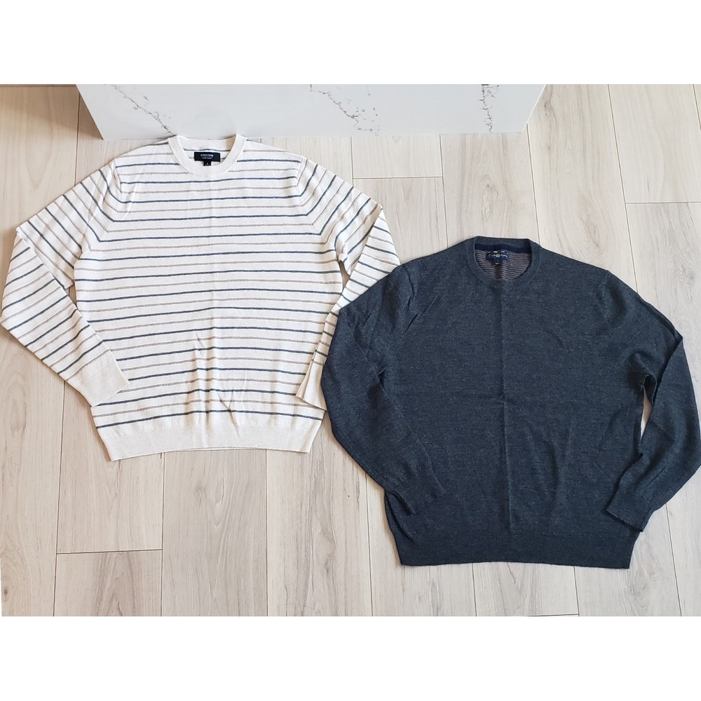 Lot 2 Mens Wool Sweaters L Nordstrom Striped & Club Room Charcoa Knit